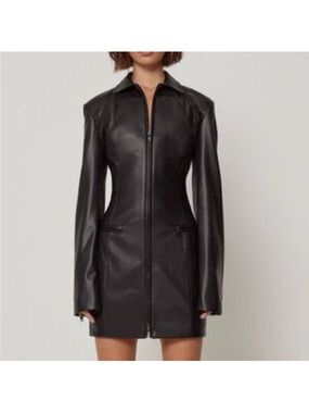 KHY Faux Leather Collared Mini Dress Women's Size S Black